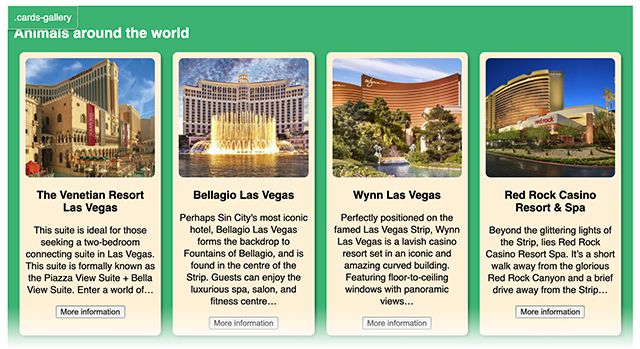 A gallery of card layouts horizontally aligned. A gallery of card layouts horizontally aligned.