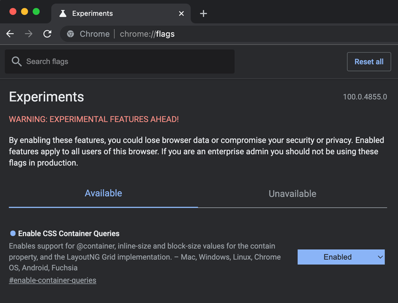 Activation of the flag inside Google Chrome. Activation of the flag inside Google Chrome.