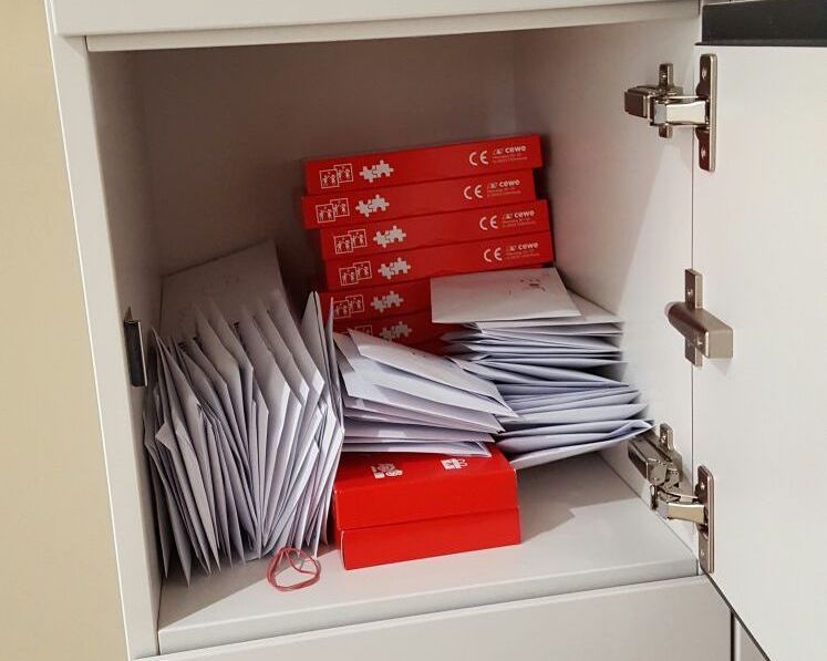 A locker full of meticulously sorted puzzle pieces A locker full of meticulously sorted puzzle pieces