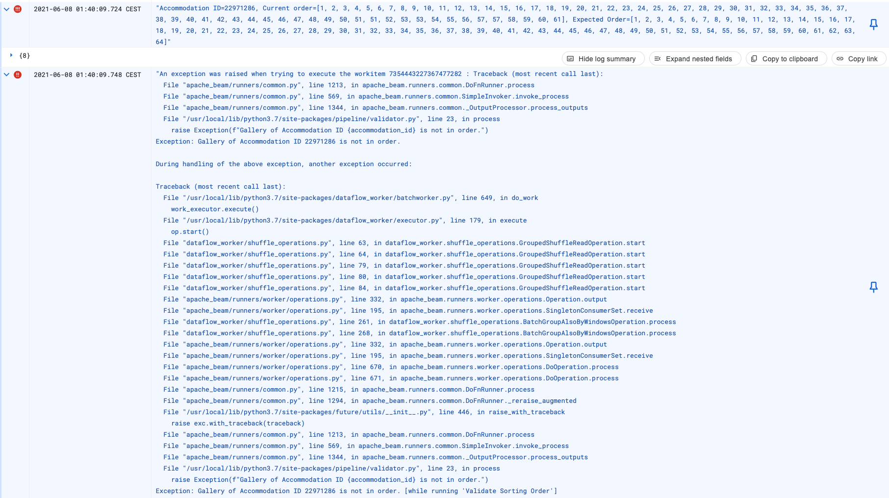 An example error we caught that was caused by a corrupted gallery