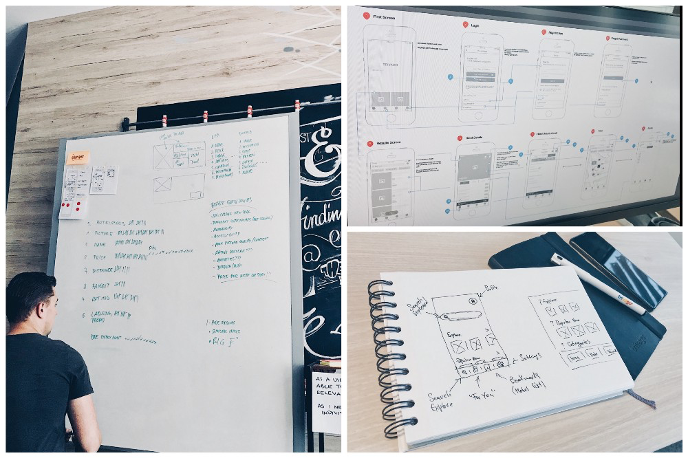 Ideations, sketches and wireframes during our workshops and designs sprints