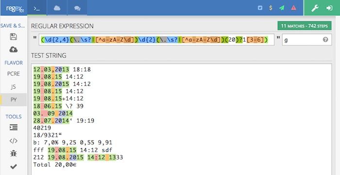 A test run of the Regex101 tool Regex101