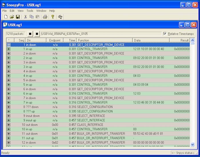 Capturing USB traffic with SnoopyPro USB traffic log