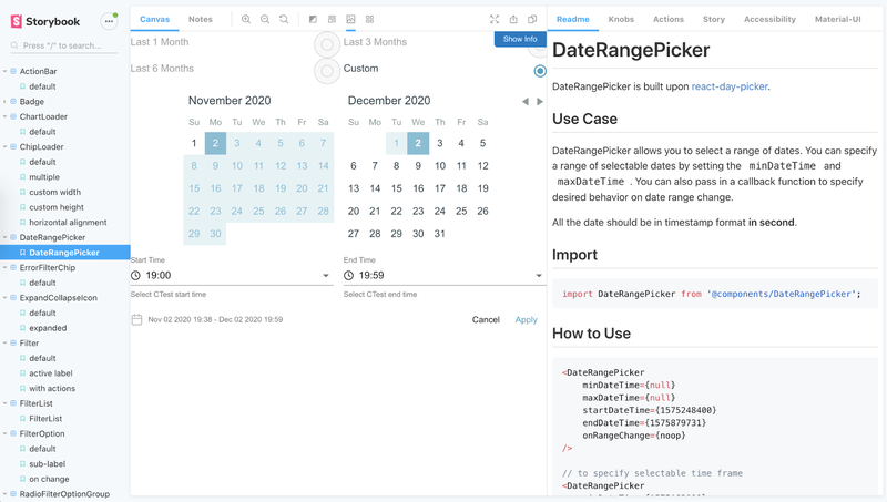 Screenshot of our Storybook