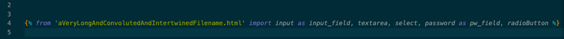 A very long from...import statement in Twig, printed on one very long line