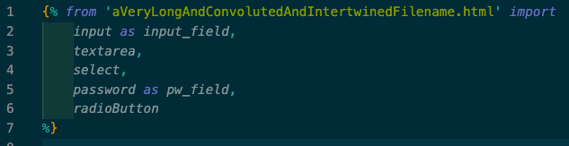 The same from...import statement as before, but this time broken across seven lines, which makes it more readable.